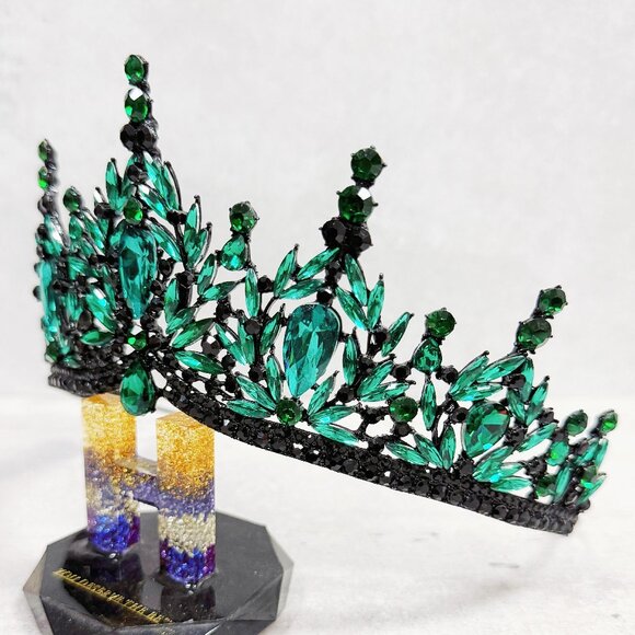 Black green Tiara, Gothic Wedding Headpiece, Black Queen Tiara, Costume Tiara main image 8